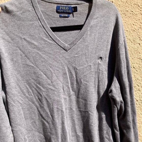 Men's Polo Ralph Lauren Sweatshirt Gray Pony XL V-Neck Cotton Preppy Dad Classic - Picture 12 of 12